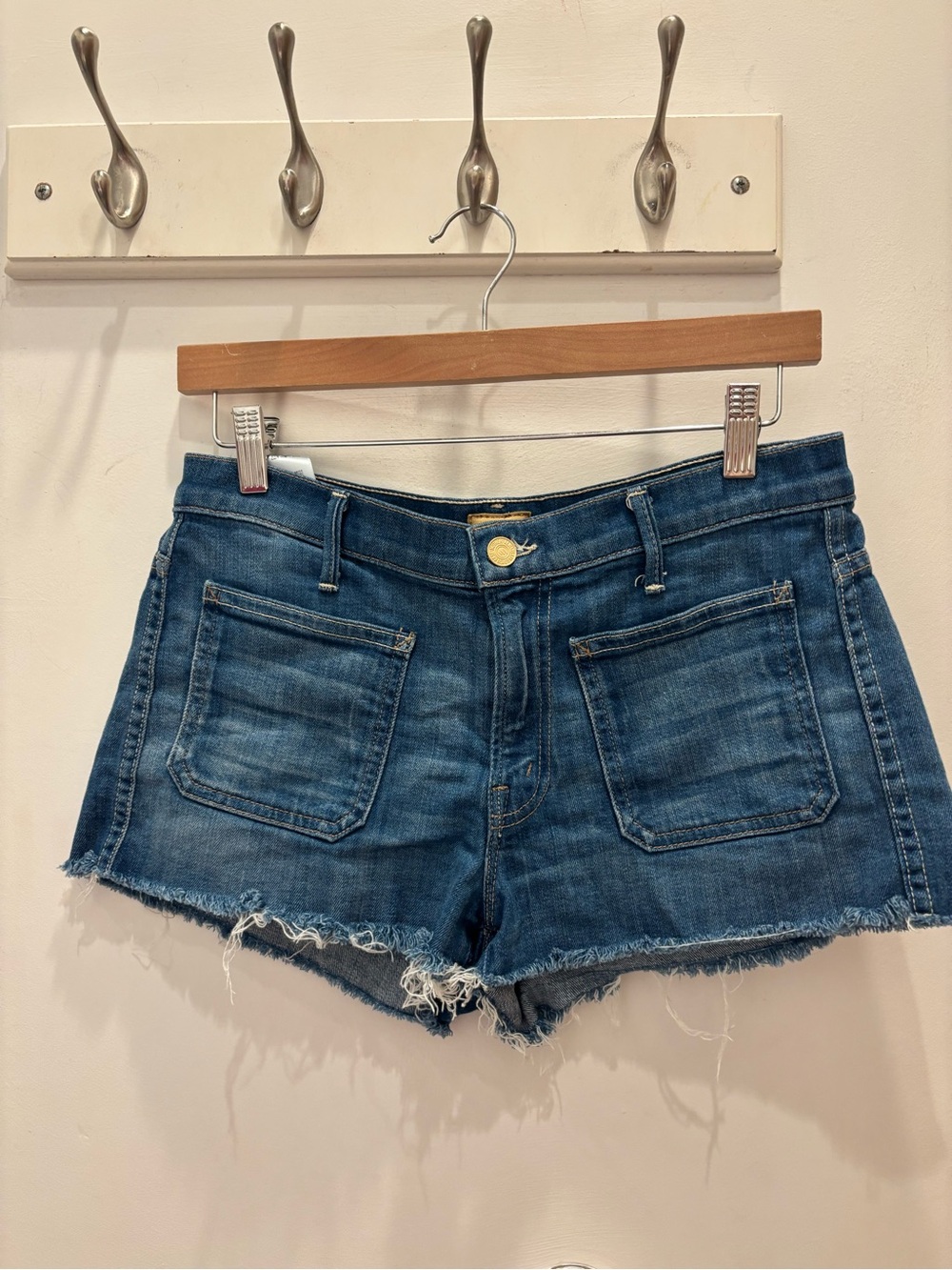 MOTHER Distressed Blue Denim Cutoff Shorts